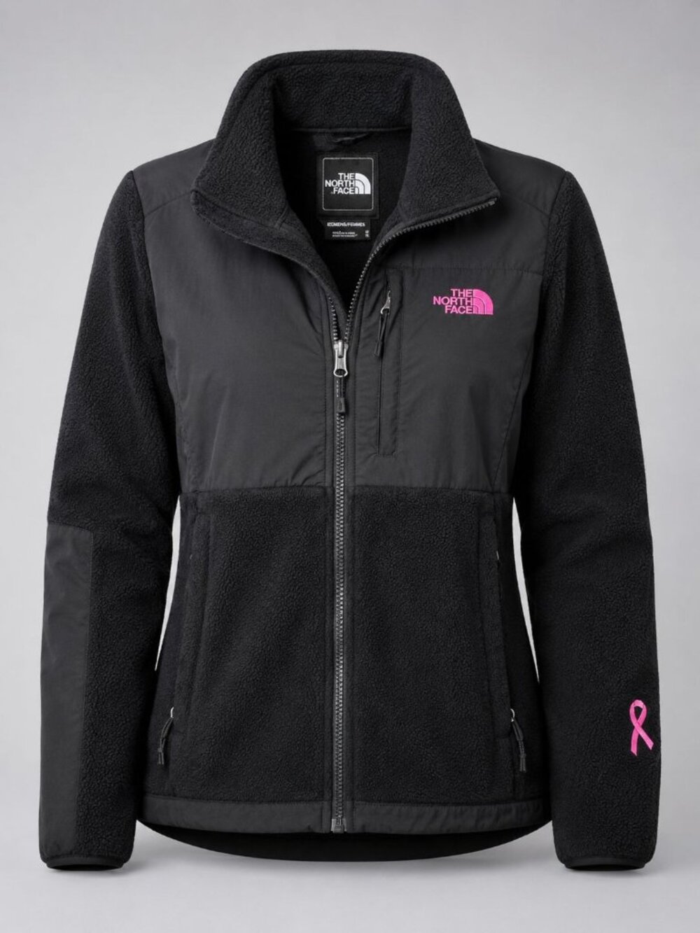 North Face Denali Womens Medium Jacket Black Fleece Pink Ribbon Breast Cancer